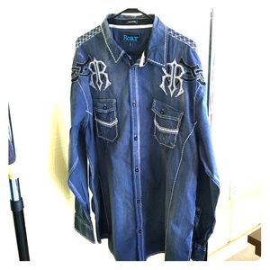 Mens distressed roar button up fitted shirt